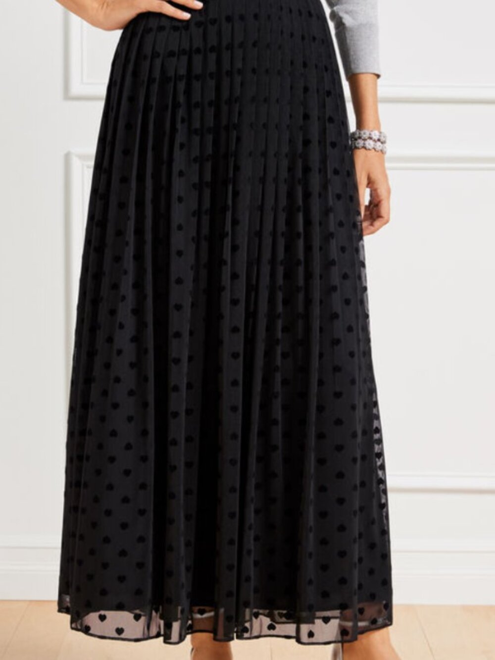 Talbot's, NWT, long black velvet heart skirt.